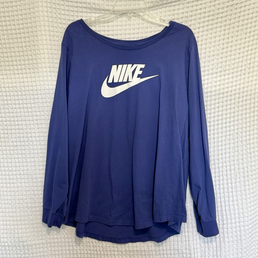 Nike Long Sleeve T-Shirt Purple Size 2X Sportswear with Logo 100% Cotton Men's